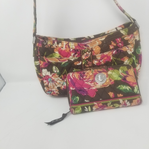 Vera Bradley English Rose Quilted Cassidy Shoulder Bag Turn Lock Wallet Set of 2 - Picture 15 of 15